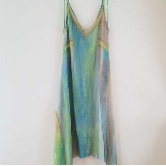 Zara Long Strappy Sea Green Lace Trimmed Dress - Picture 4 of 11